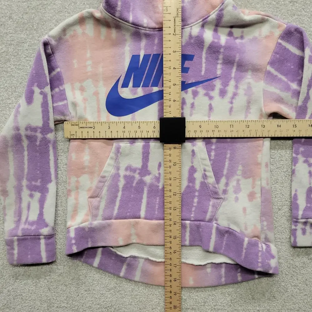 Nike Girls 6X Tie Dye Hoodie Purple Pink Pullover Swoosh Sweatshirt Kids